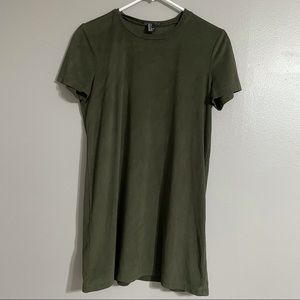 Dark Green Velvet Mini Tee Shirt Dress